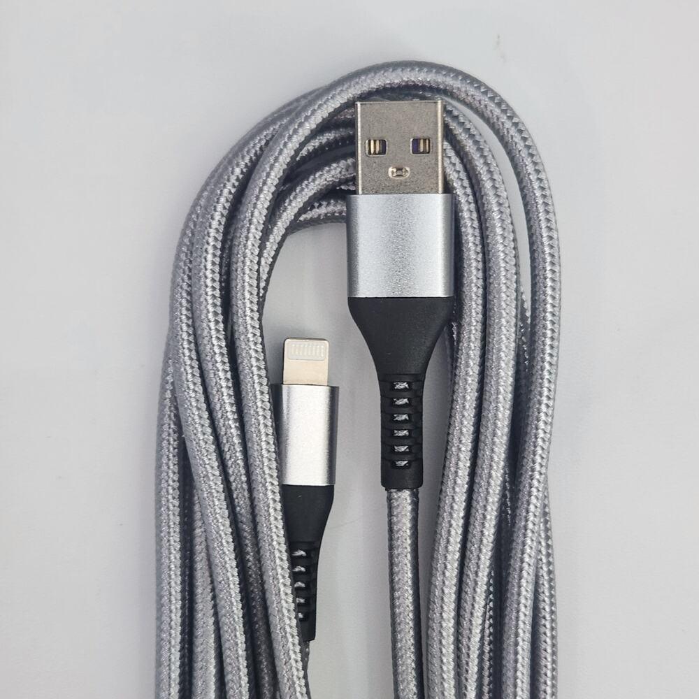 10 Ft Pack of 3 Lightning Charging Cables, Light Gray Braided Cord phone charger
